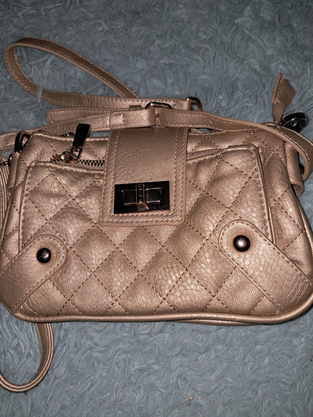 Quilted Metallic Crossbody Bag in Rose Gold